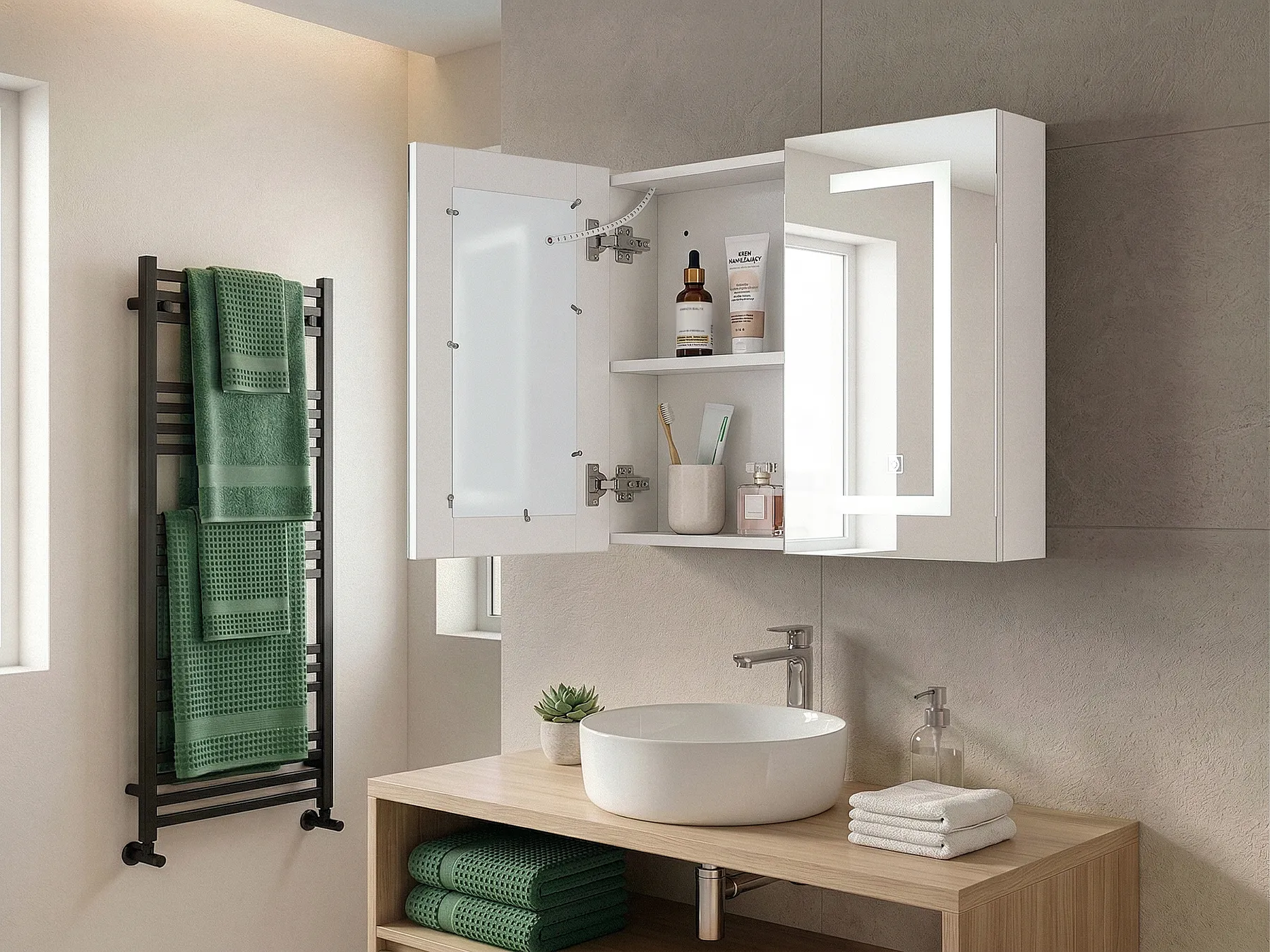 Bathroom Wall Mounted Mirror Cabinet LED MAZARREDO 60 cm 60 cm White_811290