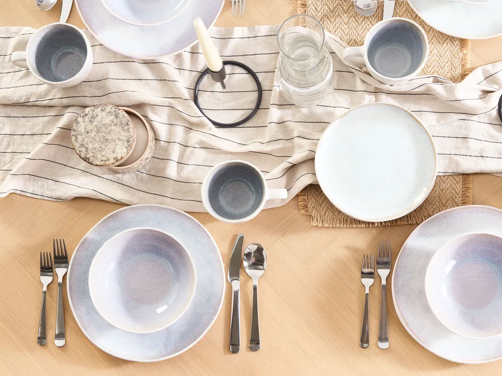 Set of 4 Dinner Plates SESAME Stoneware Light Grey