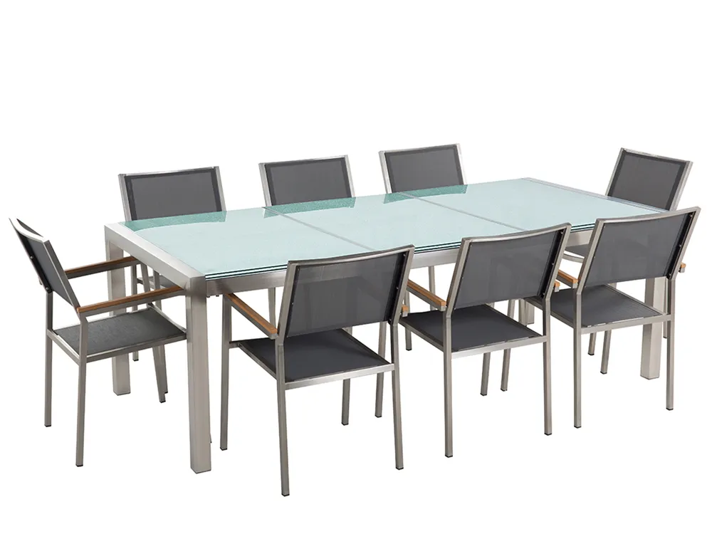 Garden Dining Set 8 Seater GROSSETO Cracked Glass Transparent/ Grey