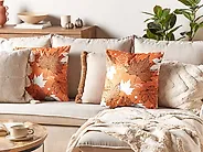 Set of 2 Decorative Cushions POINSETTIA 45 x 45 cm Velvet Orange Plant Pattern_1178599
