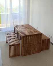 Garden Dining Set with Benches 4 Seater BELLANO Acacia Wood Brown_982474