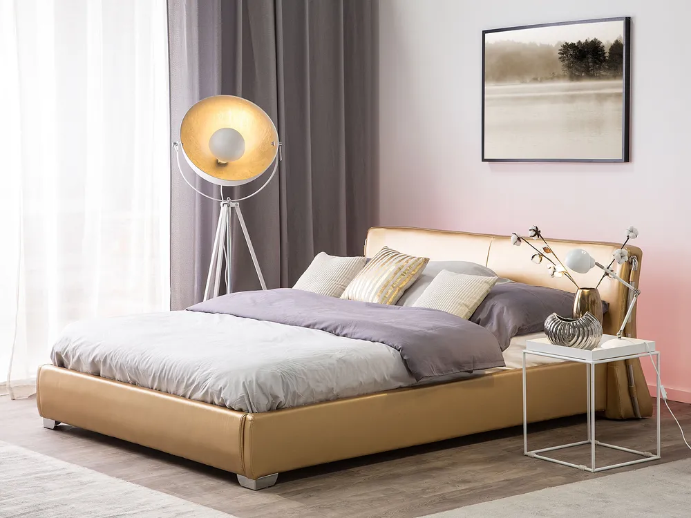 Bed with LED Leather PARIS 140 x 200 cm (EU Double) LED Gold