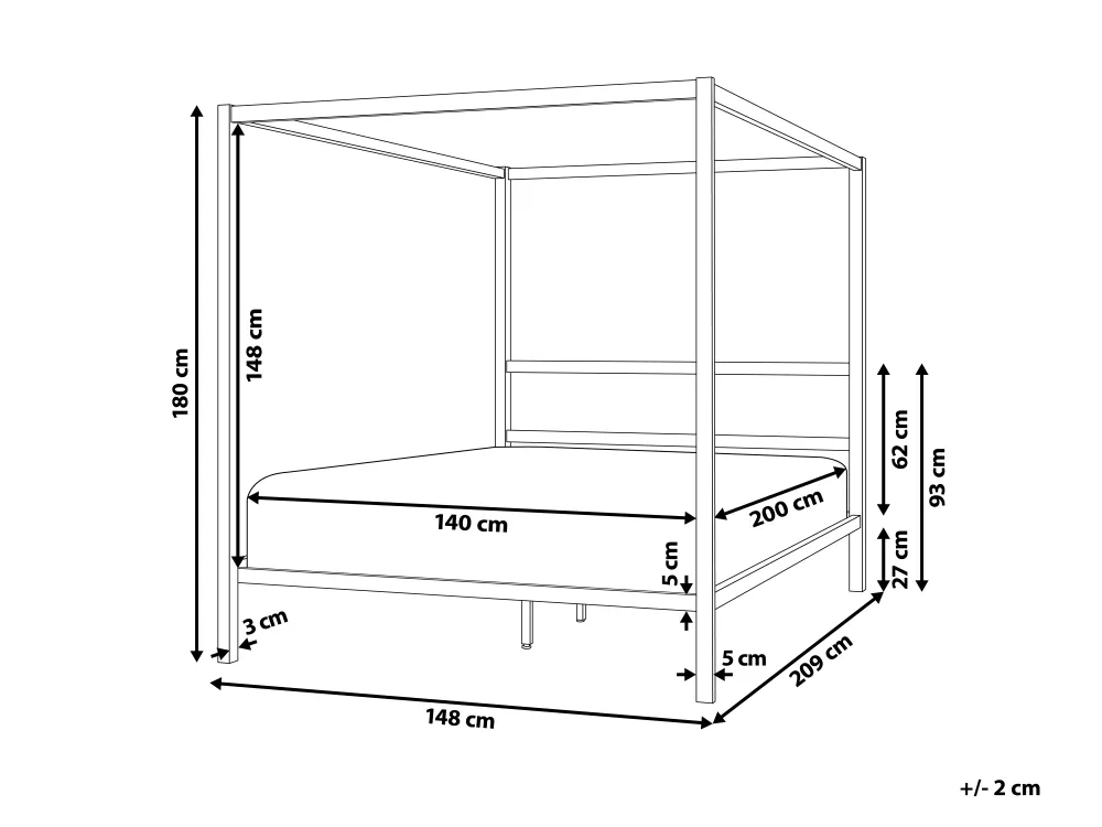 Pylvässänky Metalli LESTARDS 140 x 200 cm Vaaleanbeige_1165392