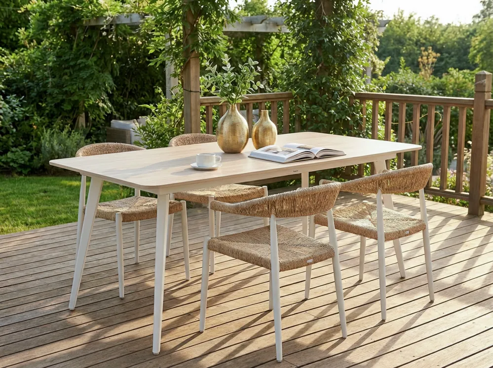 Garden Dining Table RODALLO 160 cm 90 cm Stone Travertine Effect