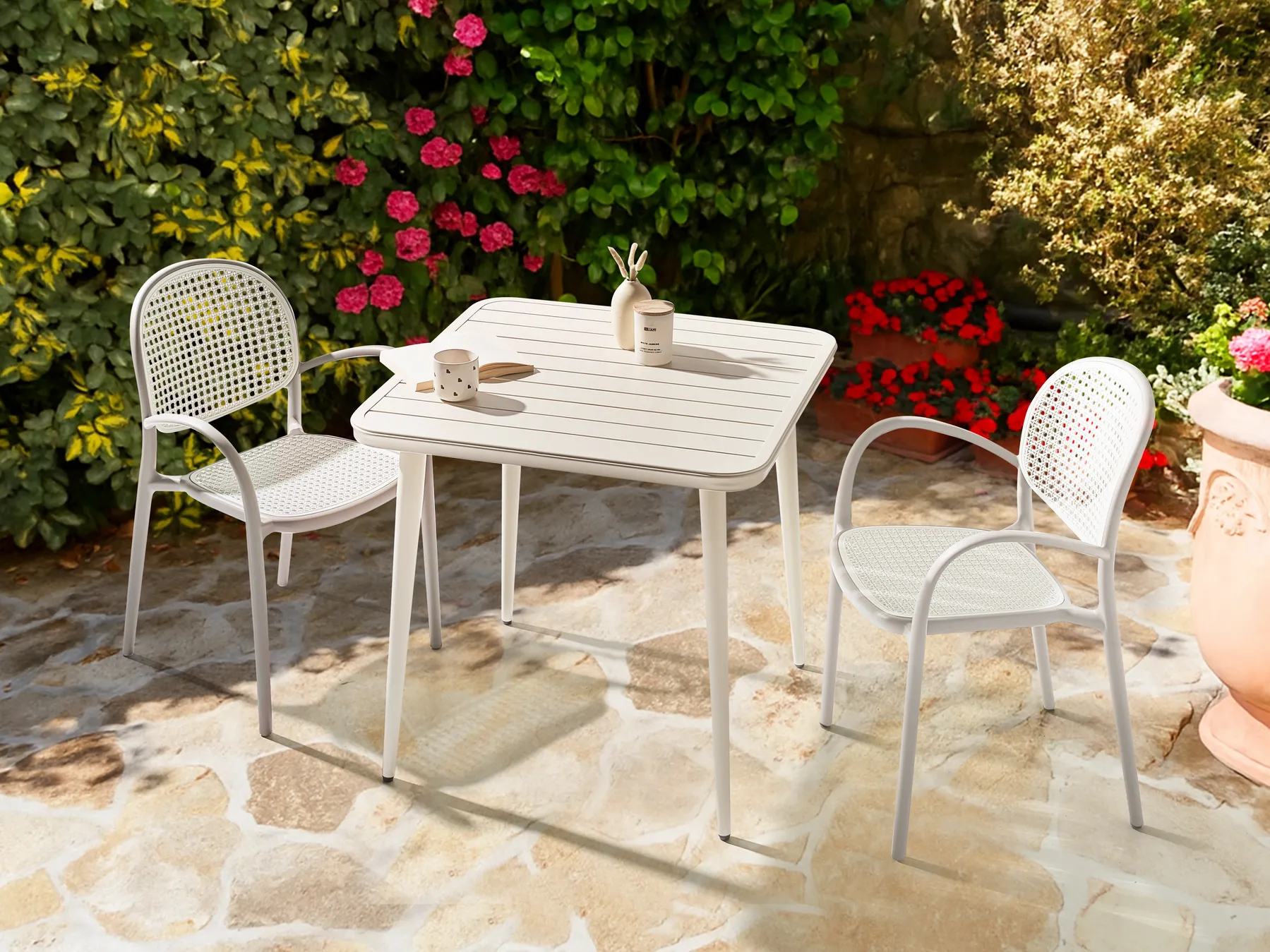 Garden Dining Table NATURNO 80 cm 80 cm Metal Light Beige_1000650