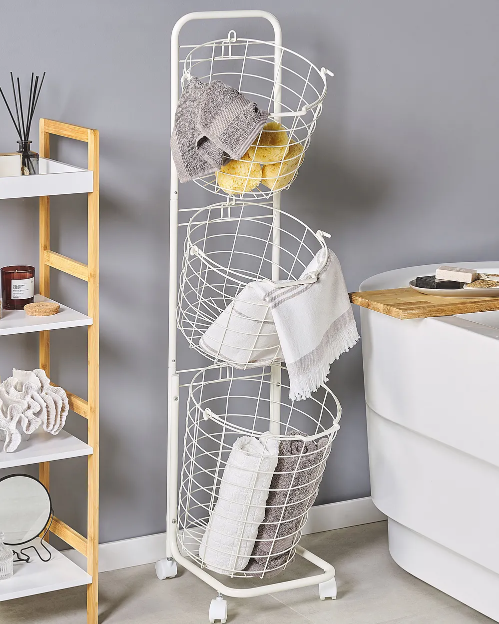 Basket Stand AYAPAL with Wheels Metal White