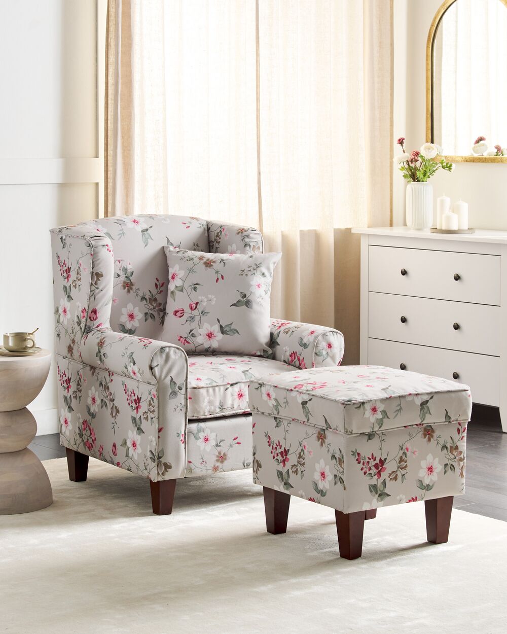 Wingback Chair HAMAR with Footstool Fabric Light Grey