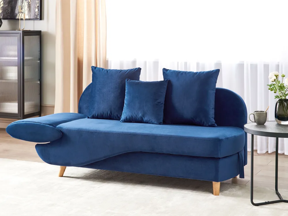 Left-Hand Chaise Longue MERI with Storage Velvet Navy Blue_931622