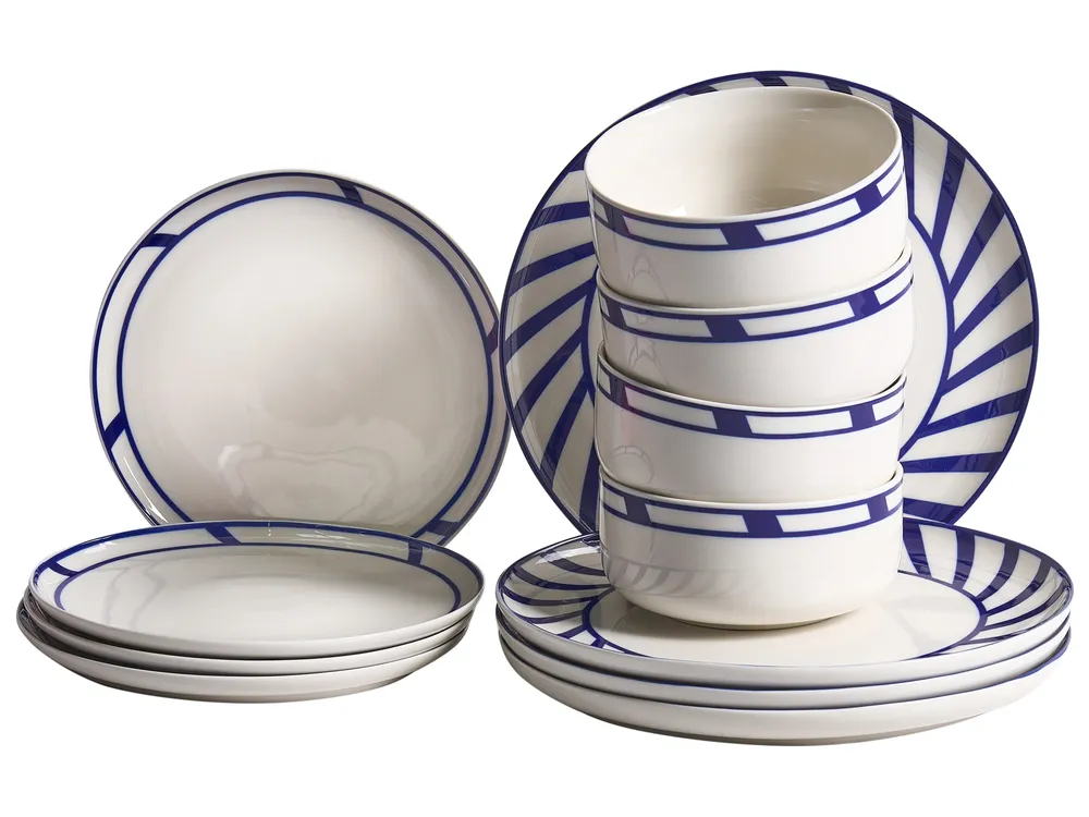 Set of 12 Dinnerware SHISO Porcelain White/ Blue