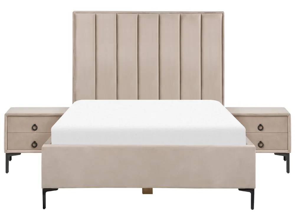 Bedroom Set SEZANNE Velvet Taupe 140 x 200 cm (EU Double)_892599