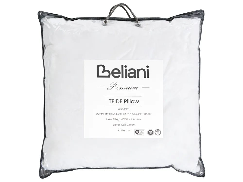 3-Chamber Bed Pillow TEIDE Low 80 x 80 cm Duck Feathers and Down White_1022919