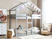 Bunk Bed House Pine Wood LABATUT 90 x 200 cm (EU Single) Grey_911229