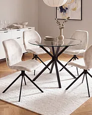 Set of 4 Dining Chairs Swivel MORRISON Velvet Light Beige_1155984