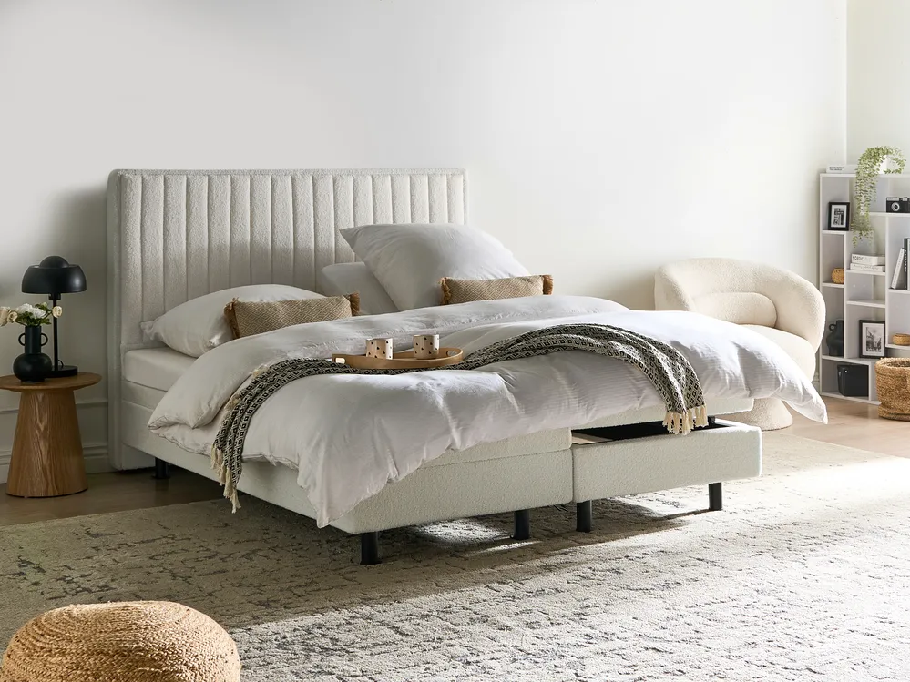 Justerbar säng Bouclé DUKE II 160 x 200 cm Off-White_1026079