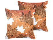 Set of 2 Decorative Cushions POINSETTIA 45 x 45 cm Velvet Orange Plant Pattern_834906