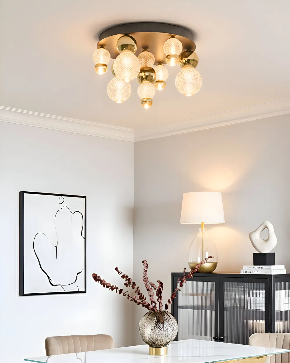 LED Ceiling Lamp SORA Glass Gold
