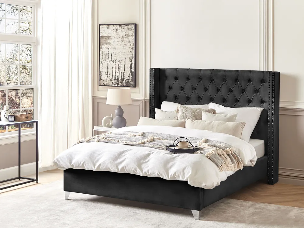 Bed Velvet LUBBON 160 x 200 cm (EU King Size) Black