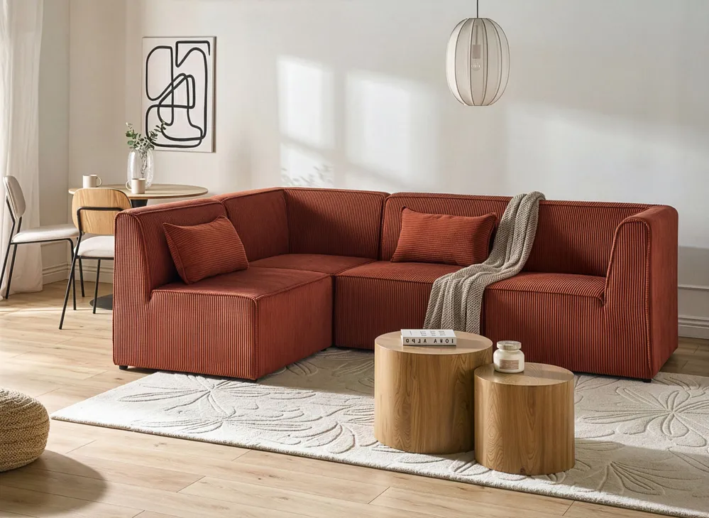 Modular Corner Sofa 4 Seater LEMVIG Corduroy Golden Brown Right Hand