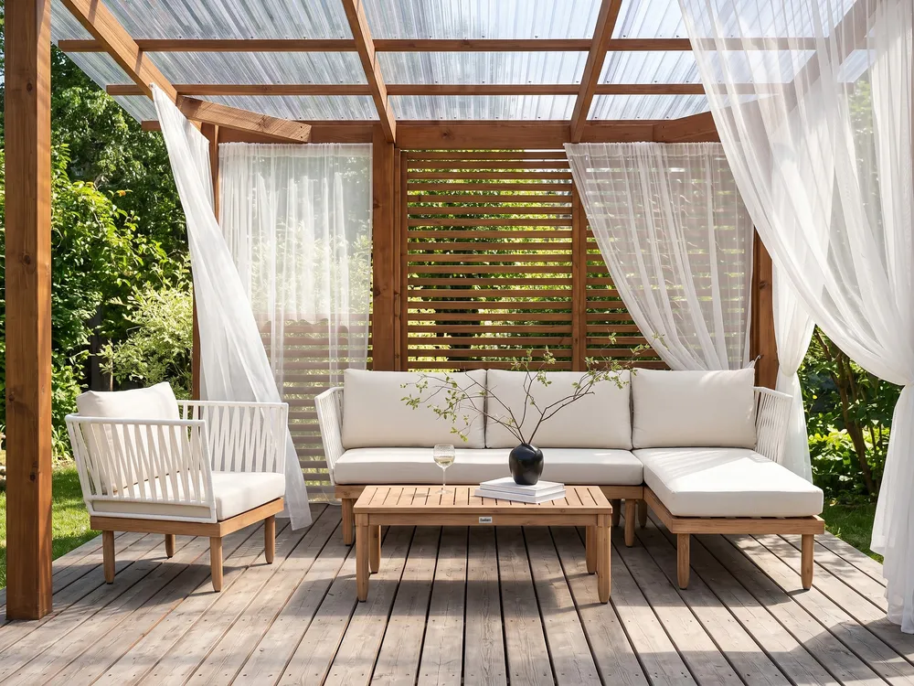 Garden Lounge Set with Table 4 Seater CREMONA Acacia Wood White Left Hand