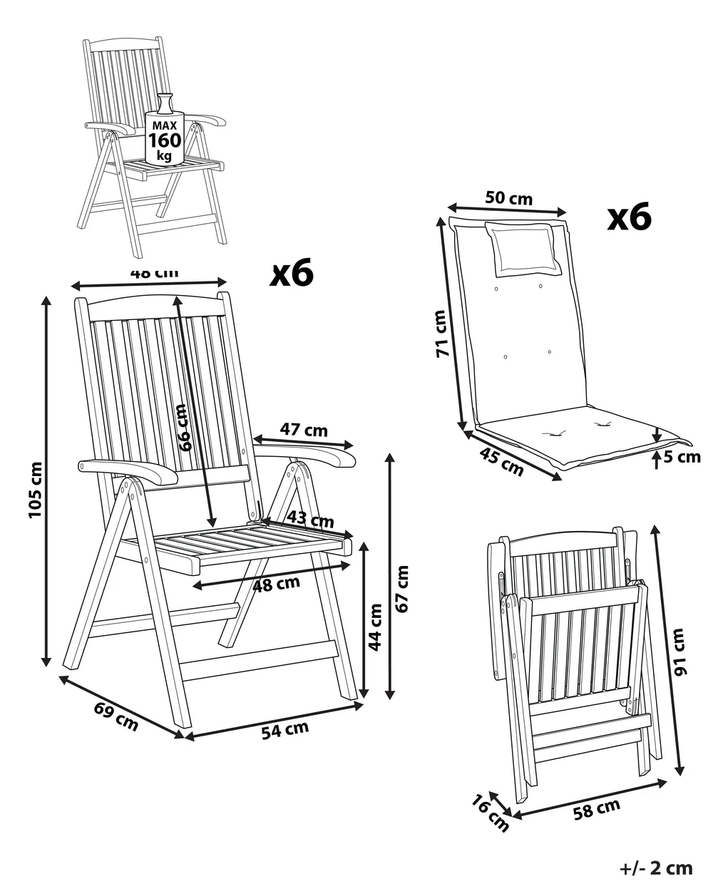 Set of 6 Garden Chairs with Cushions JAVA Acacia Wood Taupe_803742