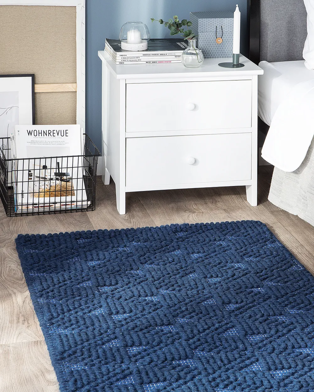 Rug SAVRAN Navy Blue 80 x 150 cm Wool