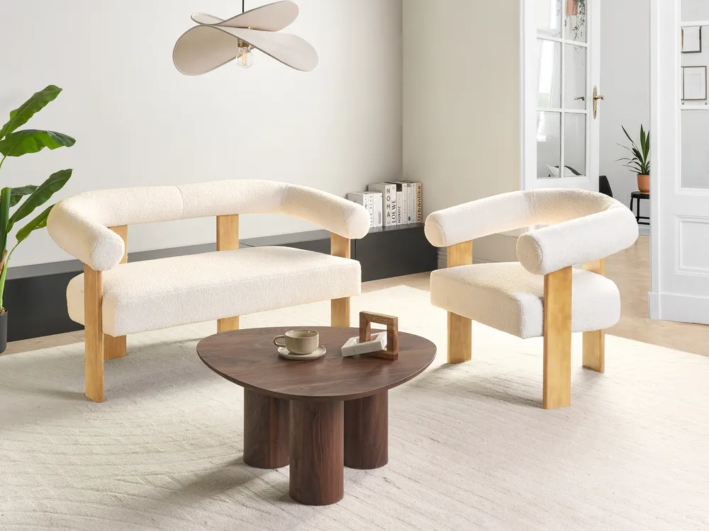 Sofa 2 Seater ILBRO Boucle Off-White/ Light Brown_984871