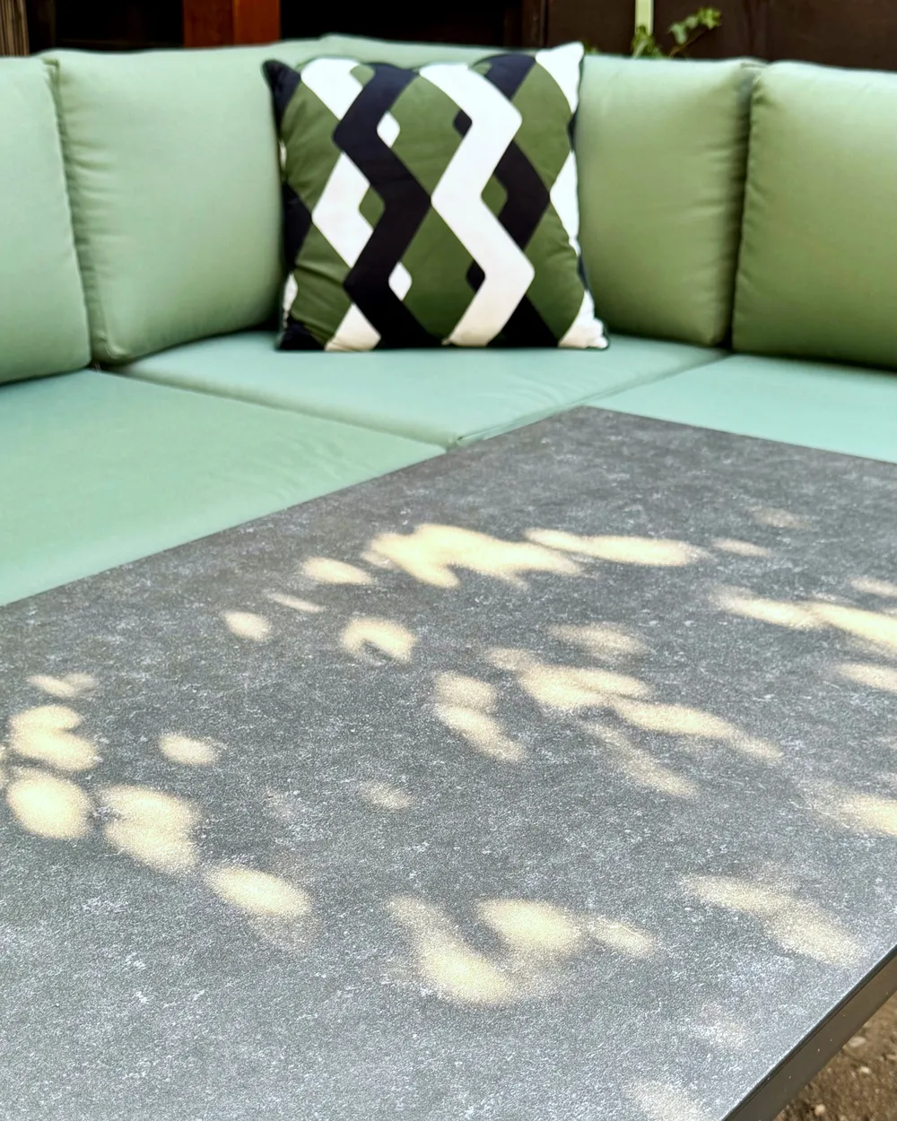 Garden Corner Sofa with Table 5 Seater MESSINA Metal Green Left Hand_1017755