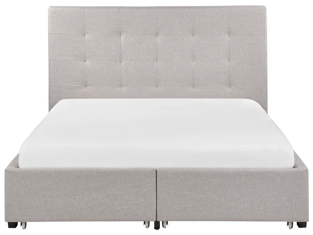Bed with Storage Drawers LA ROCHELLE Fabric Light Grey 140 x 200 cm (EU Double)_744804