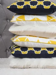 Set of 2 Decorative Cushions MUSCARI 45 x 45 cm Cotton Yellow Blue Ikat_769146