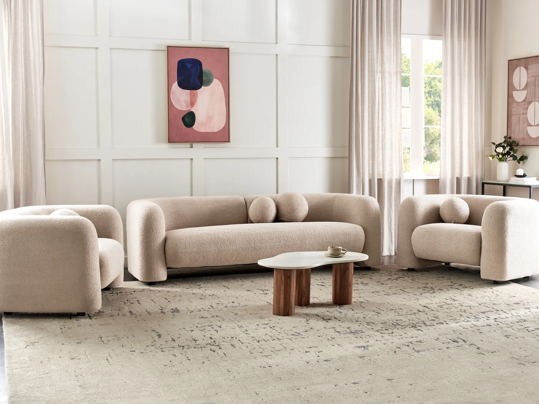 Soffgrupp 5-sits LEIREN Bouclé Beige_920726
