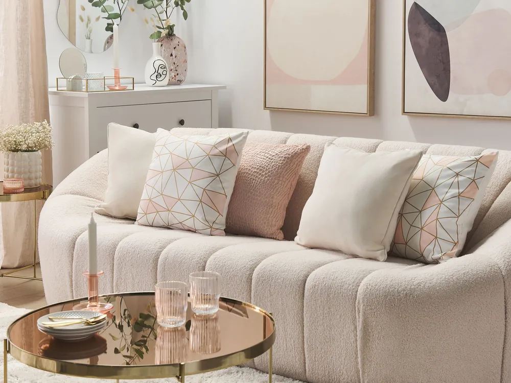Set of 2 Decorative Cushions CLARKIA 45 x 45 cm Cotton Pink Geometric Pattern_1080527