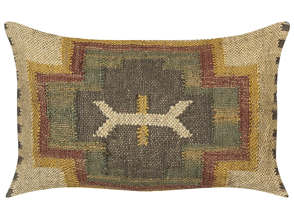 Throw Cushion PULICAT 30 x 50 cm Jute Green Oriental Pattern