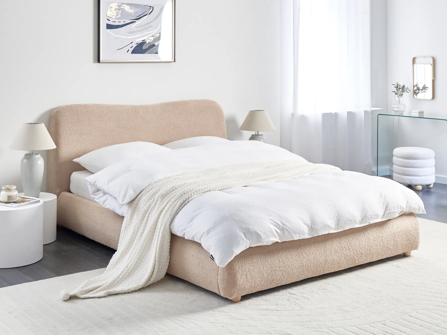 Ottoman Bed BLAGNAC Boucle Beige 160 x 200 cm (EU King Size)_960586