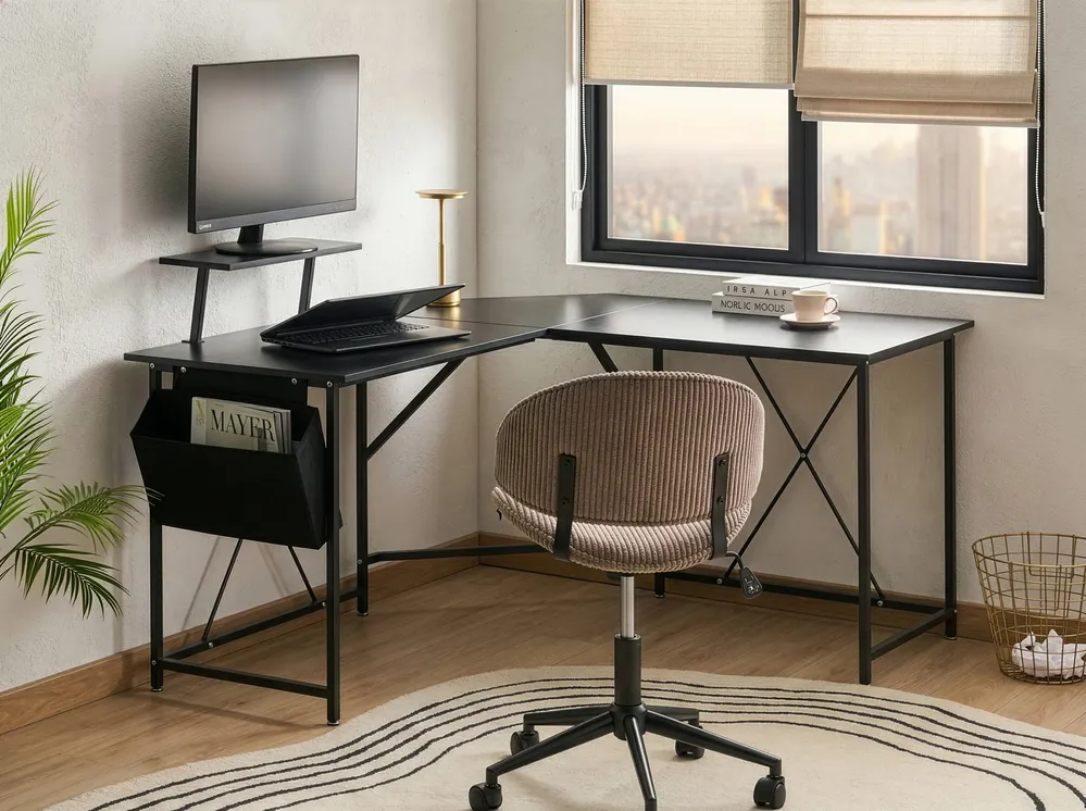 Corner Desk TACONY 180 cm 140 cm with Storage Black