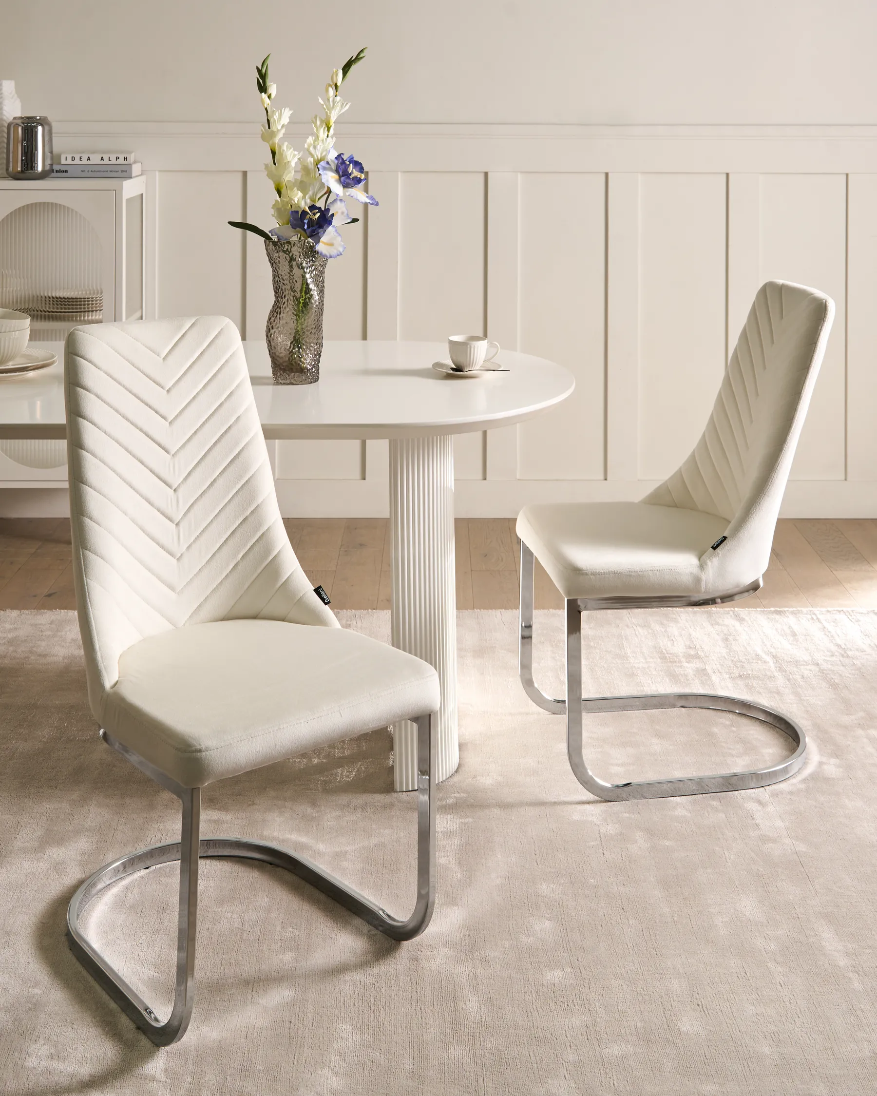 Set of 2 Dining Chairs ALTOONA Velvet Off-White_902283