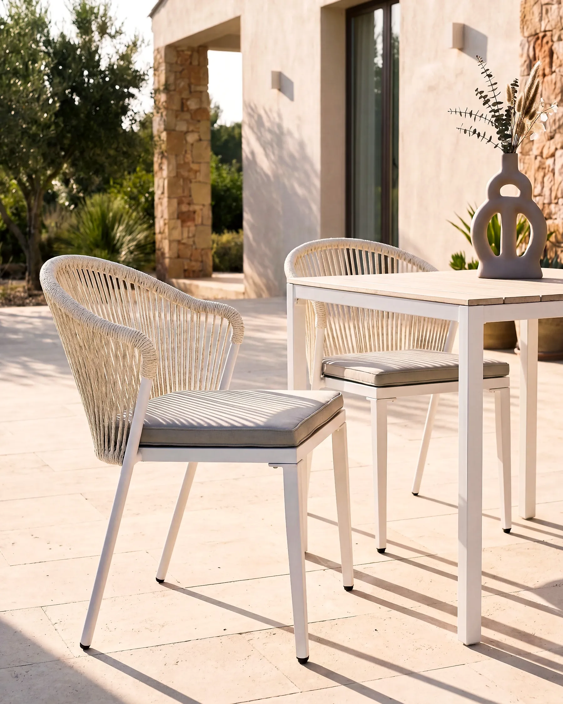 Sett med 2 hagestoler med puter PARANEA Metall Off white_1179671
