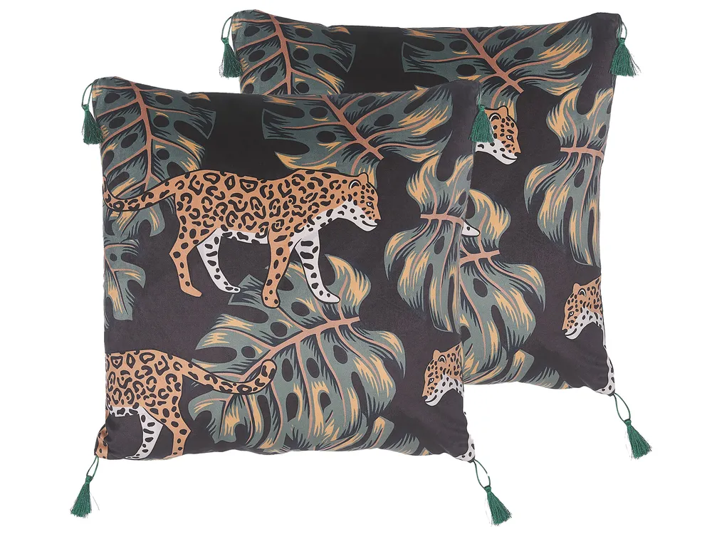 Set of 2 Decorative Cushions KUHI 45 x 45 cm Velvet Black Animal Pattern