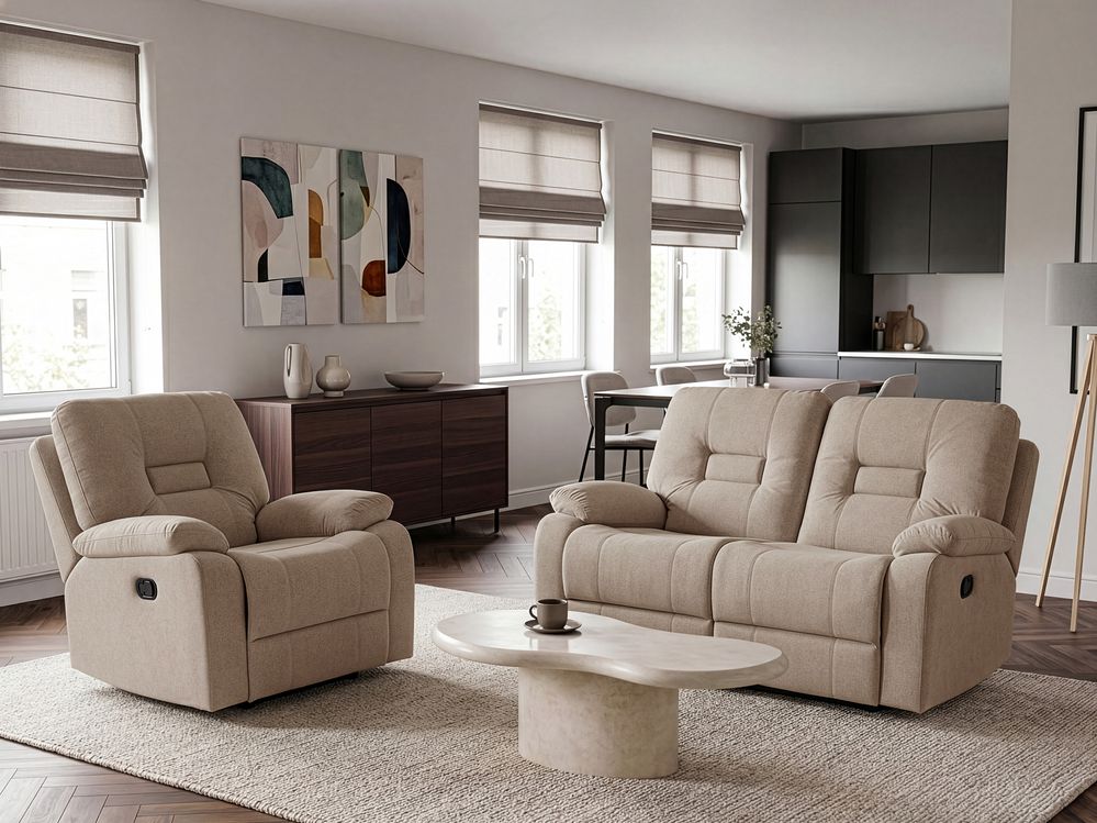 Manual Recliner Living Room Set 3 Seater BERGEN Fabric Taupe