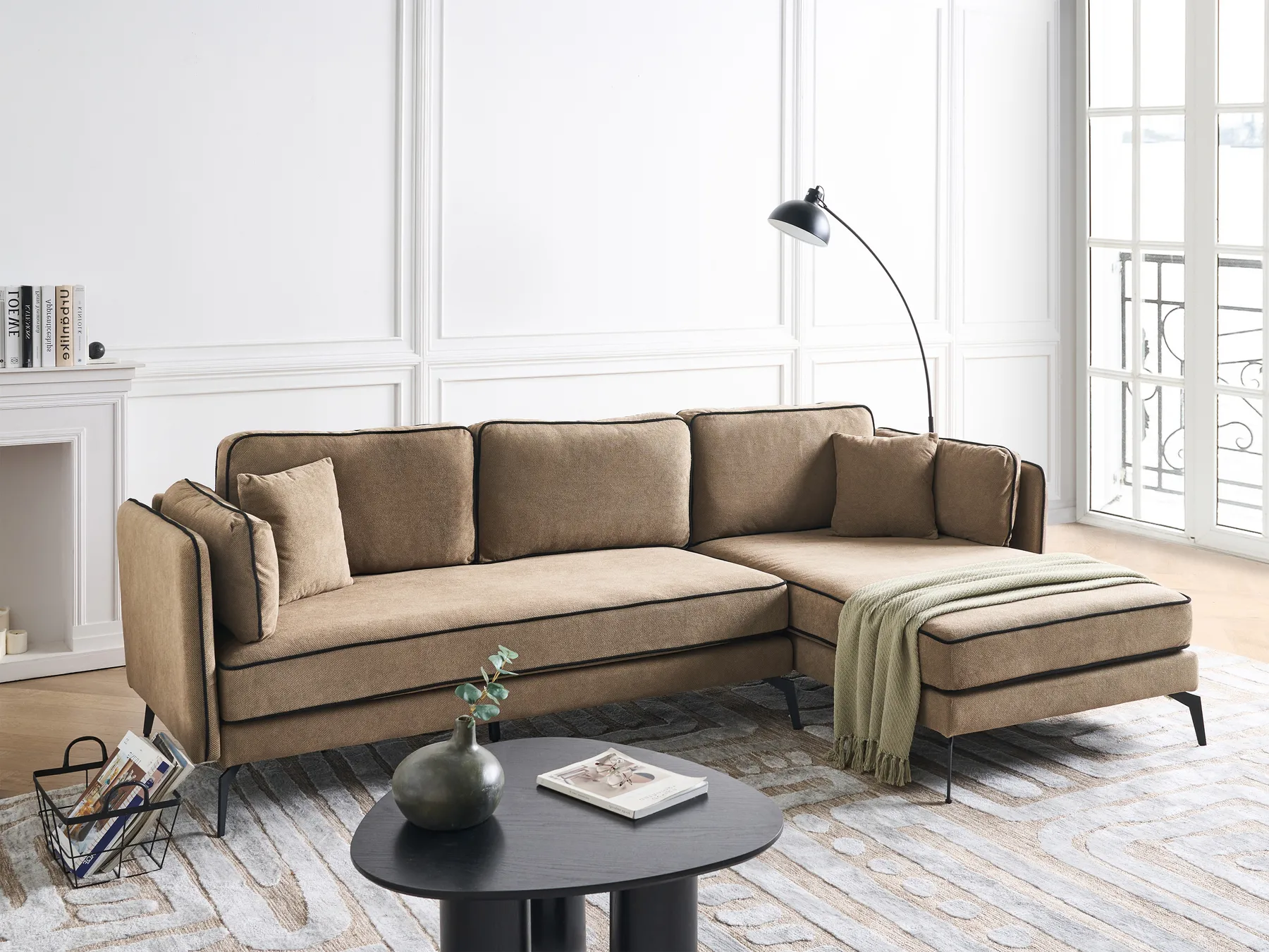 Corner Sofa 3 Seater ALTAN Fabric Brown Left Hand_951186