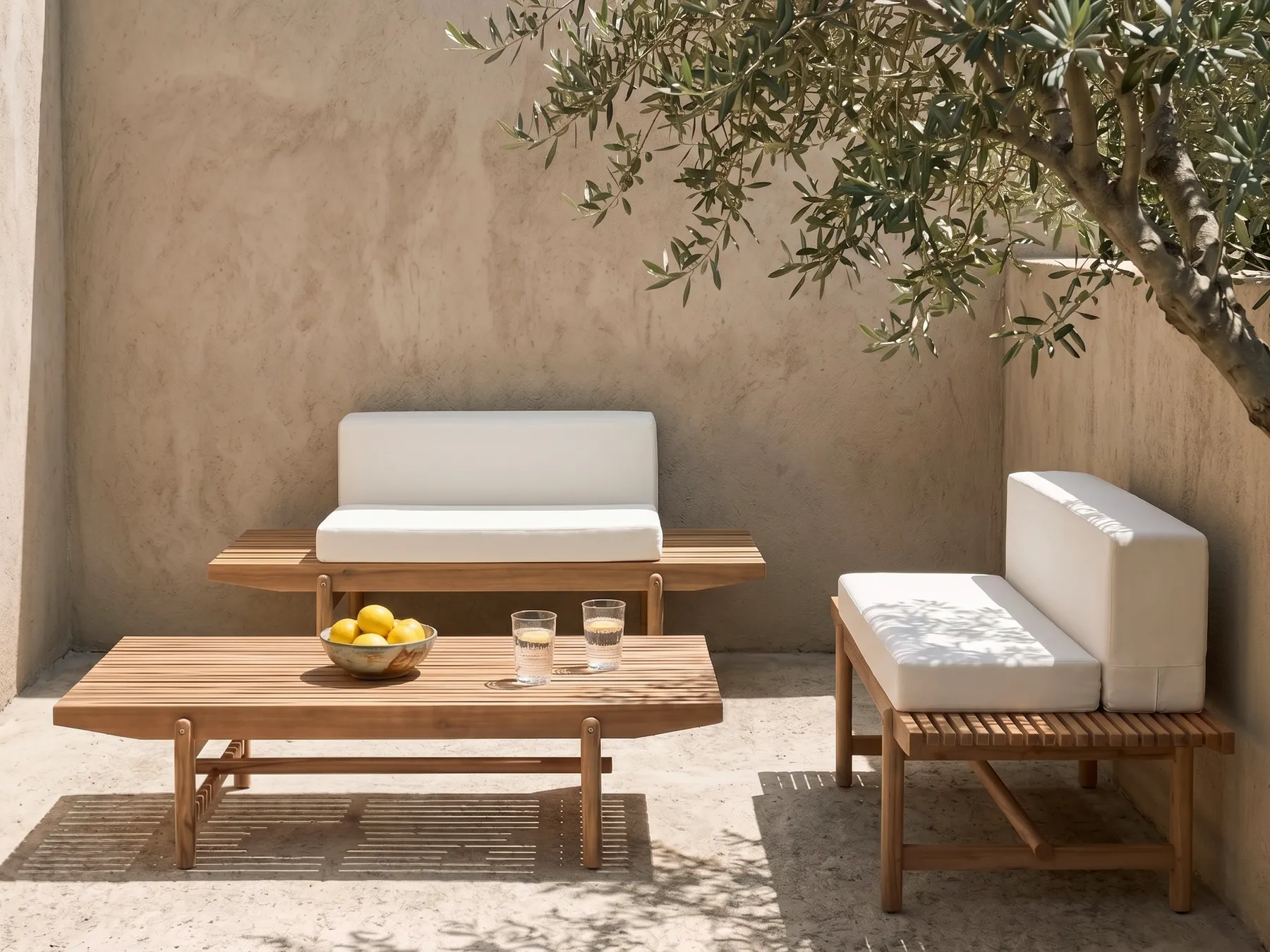 Garden Lounge Set with Table 2 Seater GIAVENO Acacia Wood Off-White_958670