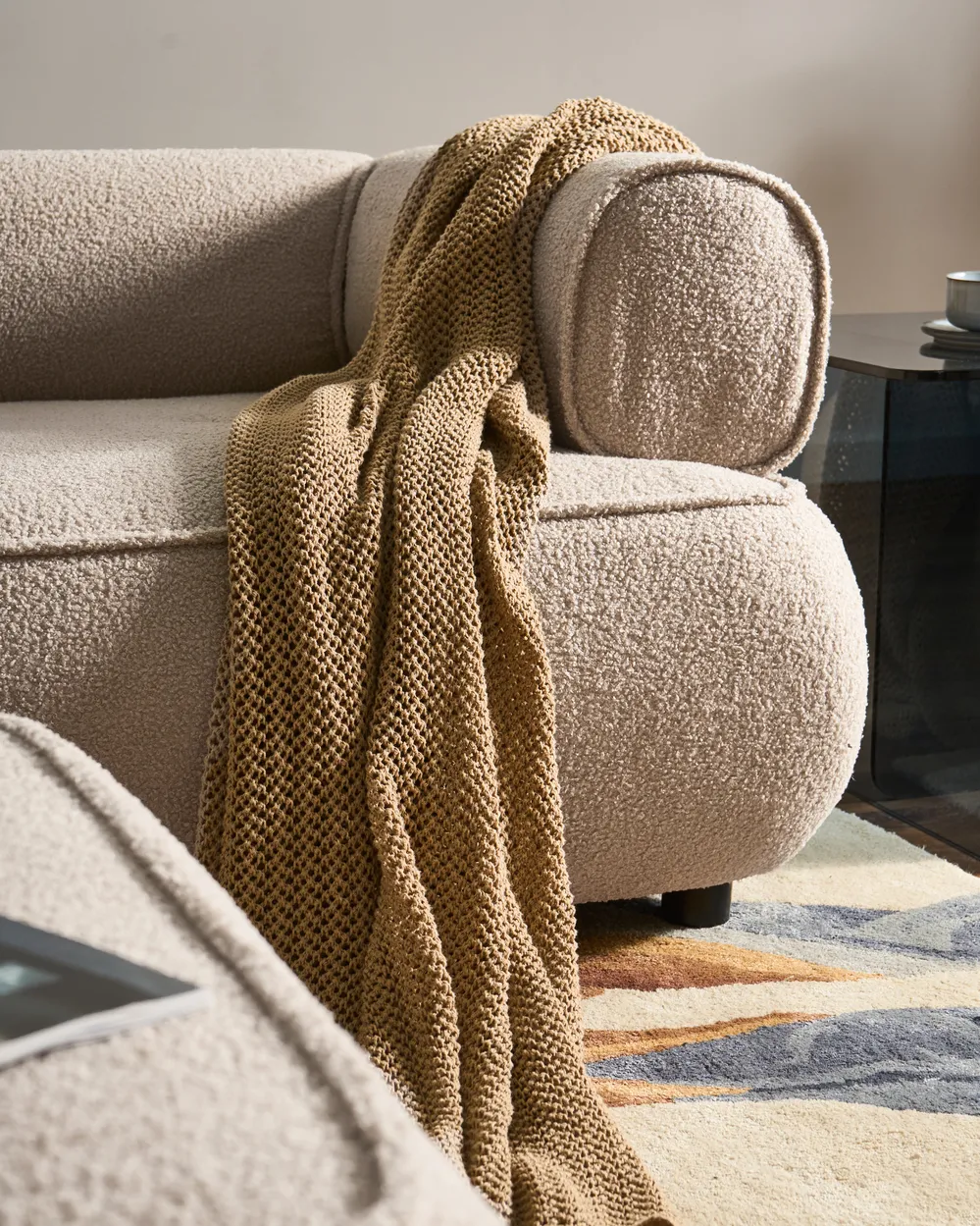 Soffa 3-sits SALLA med fotpall Bouclé Beige_1058106
