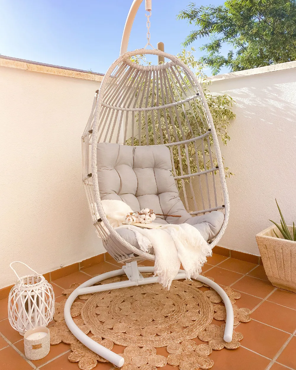 Hanging Chair with Stand SESIA PE Rattan Light Grey_824305