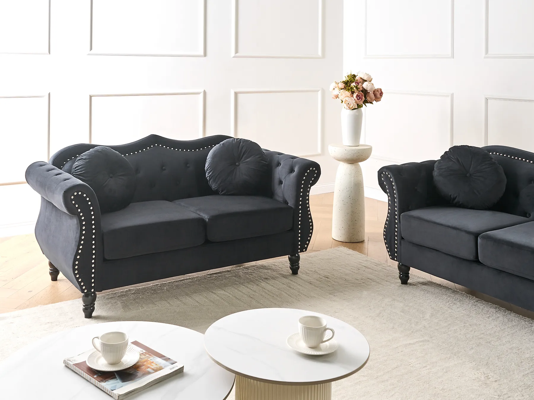 Sofa 2 Seater SKIEN Velvet Black_1171183