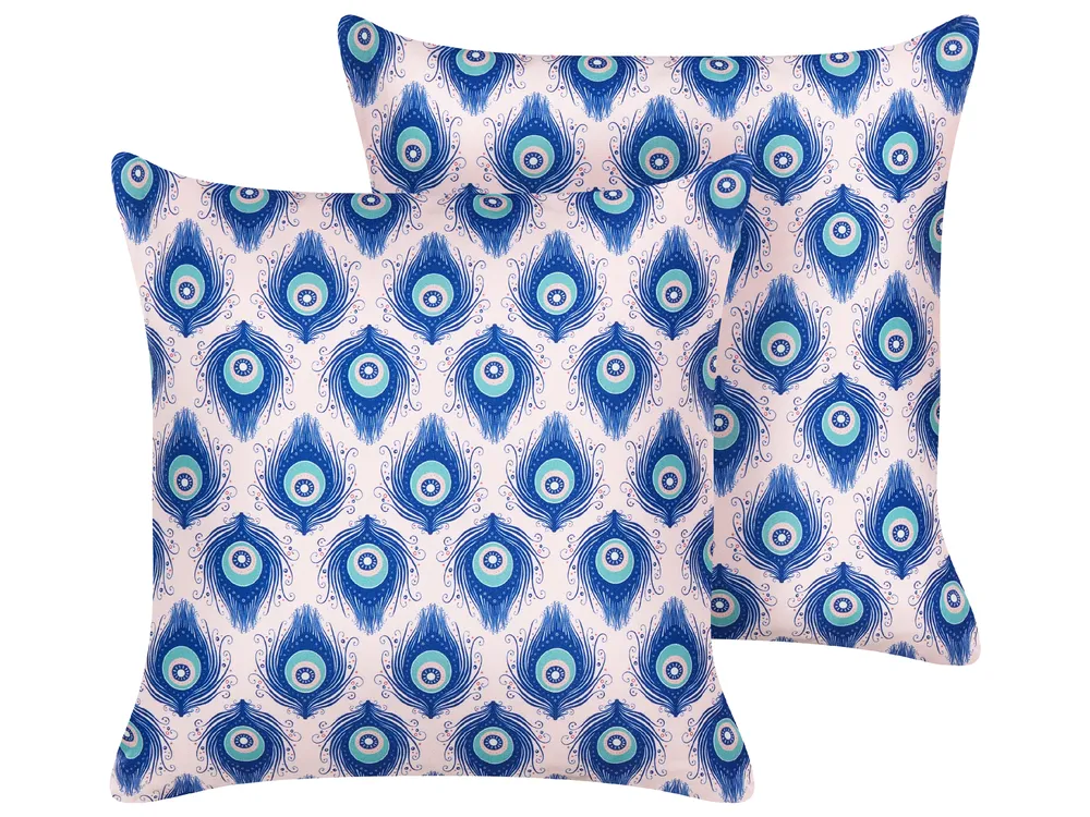 Set of 2 Outdoor Cushions CERIANA Animal Pattern 45 x 45 cm Blue
