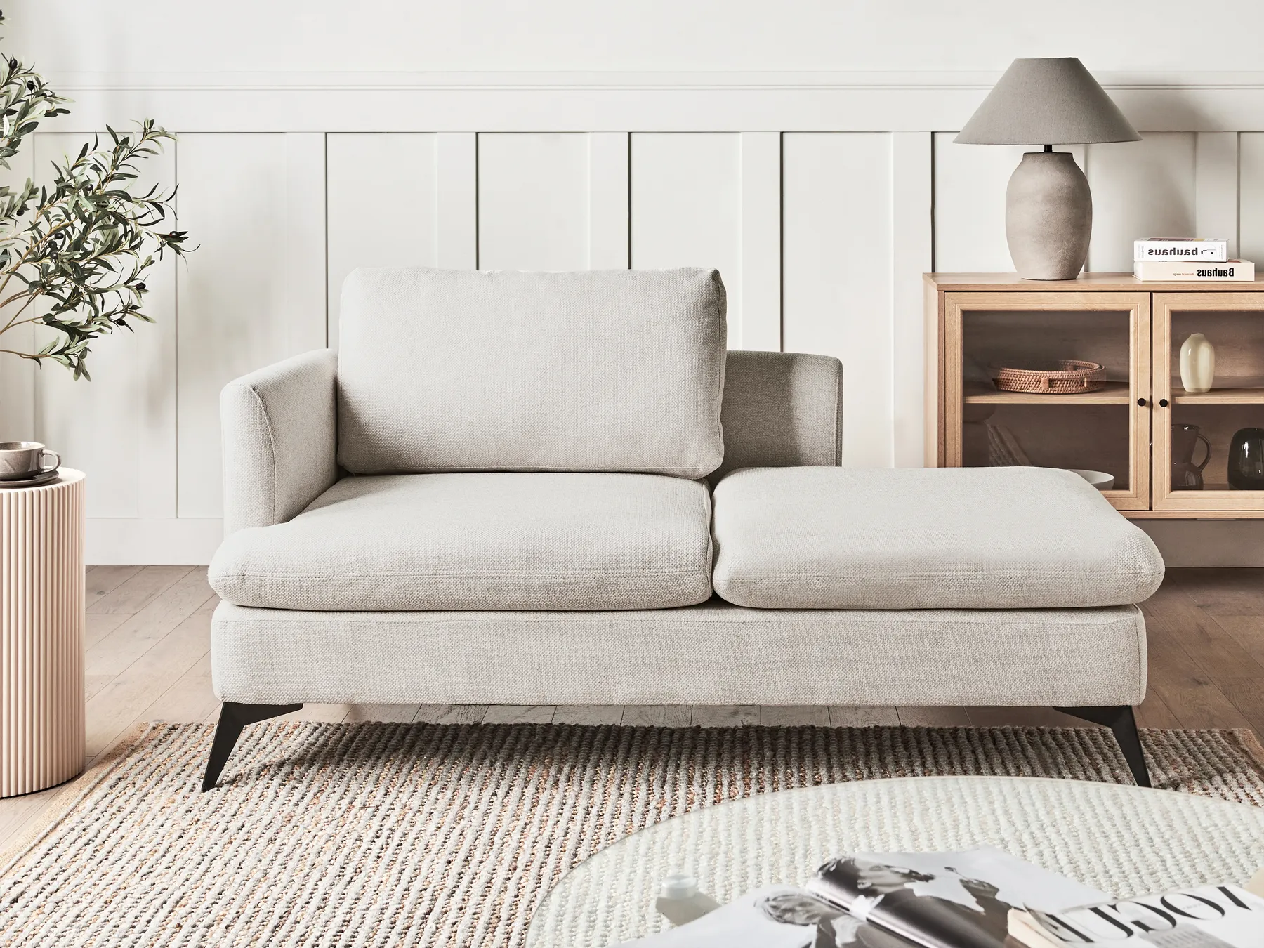 Left-Hand Chaise Longue SIEVOZ Fabric Light Beige_978604