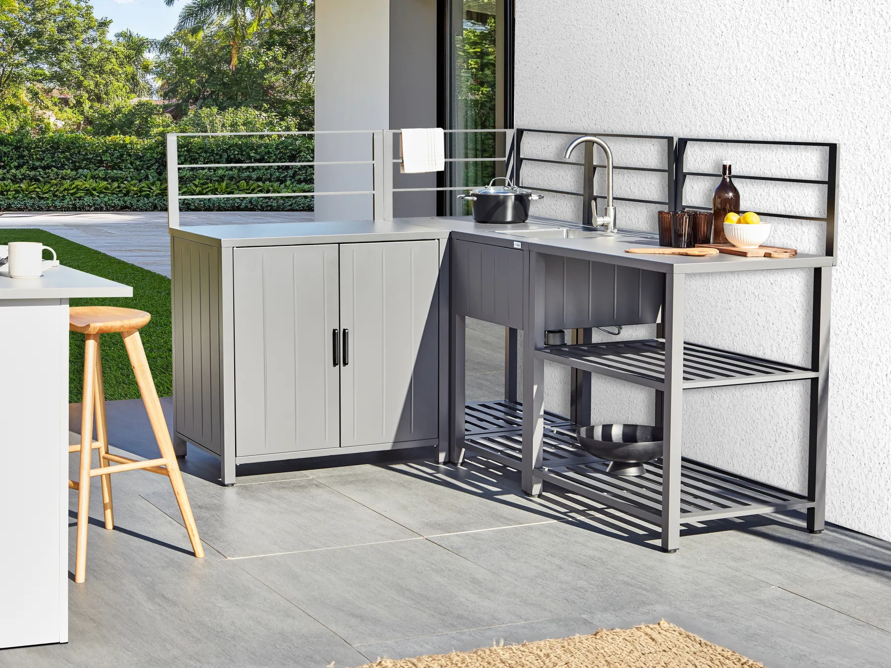 4 Piece Outdoor Kitchen Set with Sink VIGGIANO Grey Metal_981009