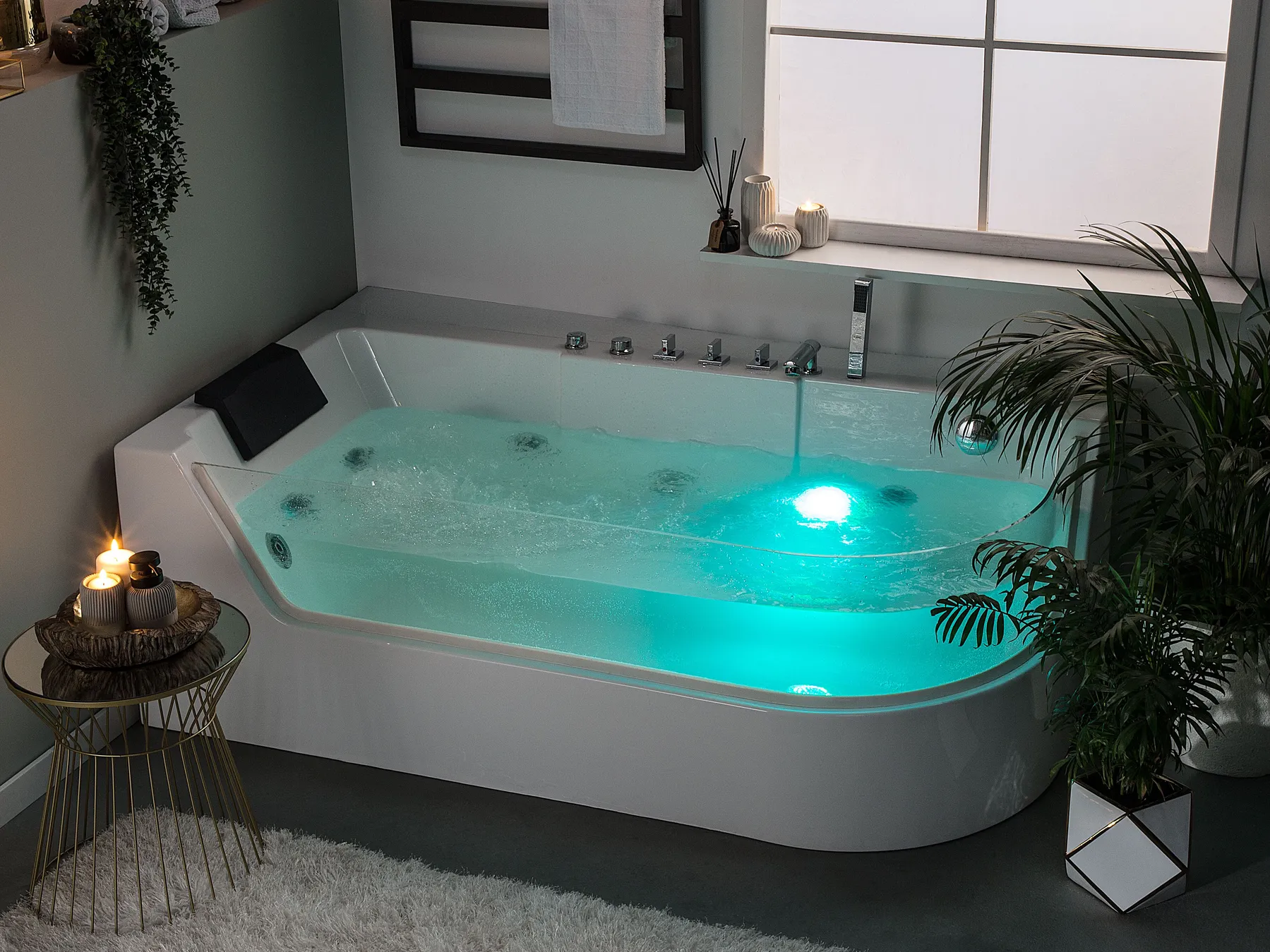 Corner Hot Tub with LED ACUARIO 1700 x 800 mm White Right Hand_755863