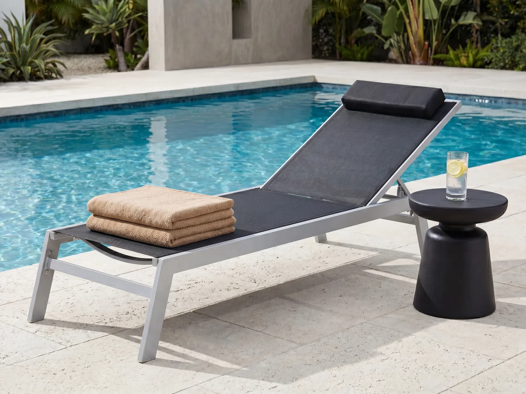 Sun Lounger CATANIA Reclining Metal Black_708260