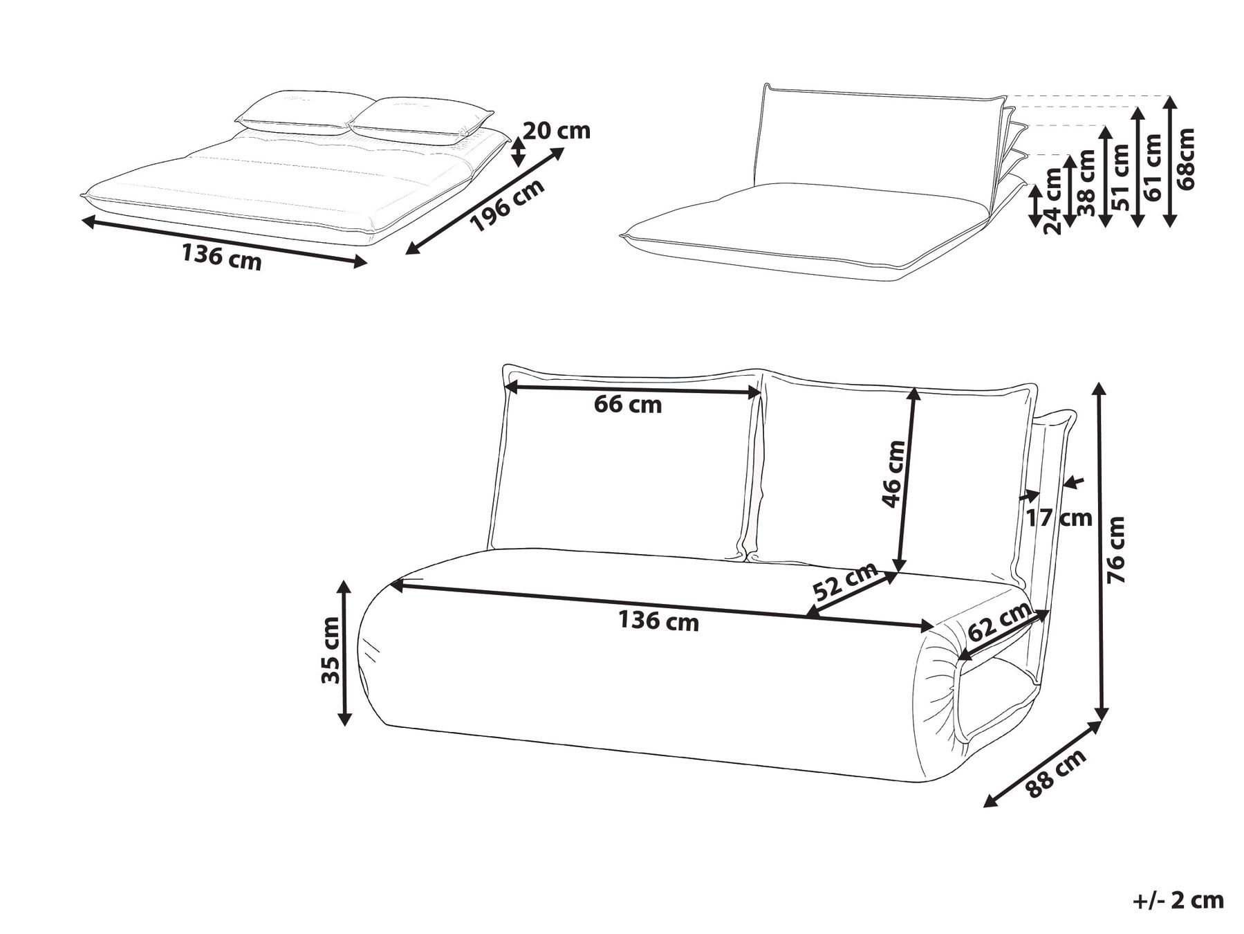 Sofa Bed 2 Seater ROROS Faux Linen Off-White_1038999