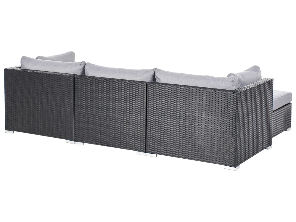 Garden Corner Sofa with Table 4 Seater SANO PE Rattan Black Right Hand_976020